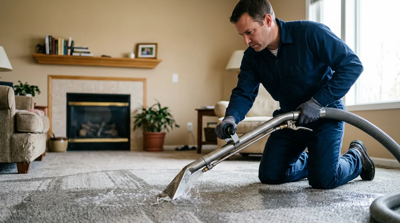 Water damage restoration technician working near Saint Hedwig, TX
